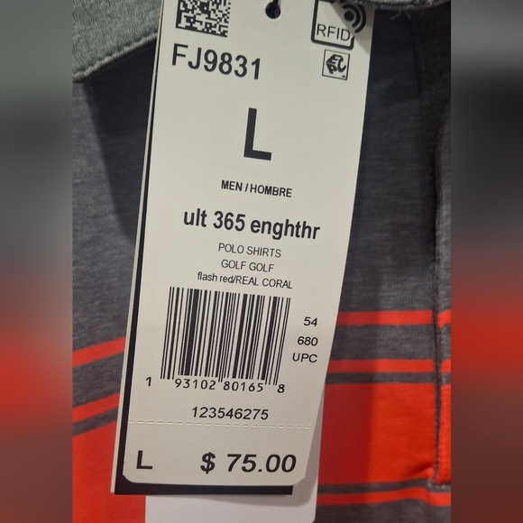 Ultimate  365 Adidas Gray and Red Striped Golf  Polo Shirt (Smoke Free Home) - Picture 5 of 11